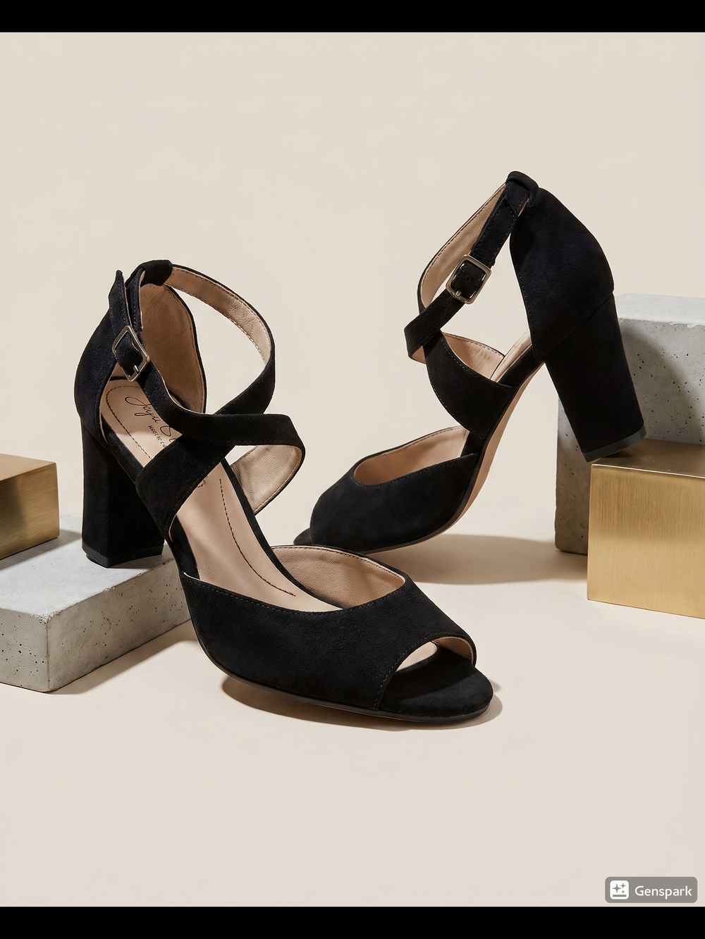 Life Stride Black Suede Cross-Strap Block Heel Sandals 9.5